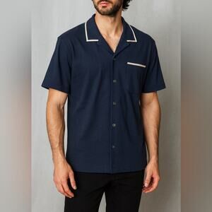 Banana Republic Cotton | Luxury Touch Resort Shirt | Navy & Cream